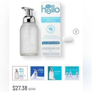 Hello glass soap dispenser with one refill pill. Makes 8 fl oz of soap.